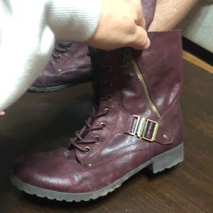 Maroon Guess combat boots